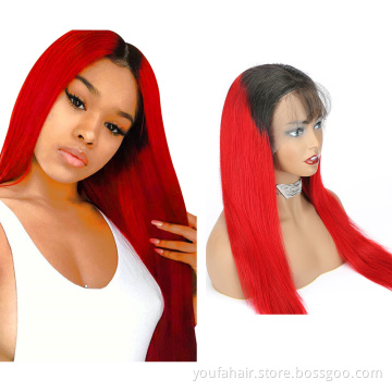 Free Sample 12A Brazilian Human Virgin Hair Wig Ombre Colored 1b/red 13x4 HD Lace Front Wig Transparent Lace Frontal Wigs Vendor